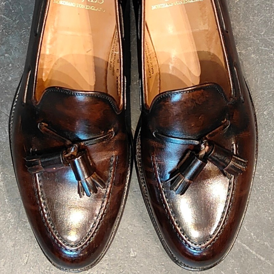 使用数回【CROCKETT&JONES】クロケット&ジョーンズ キャベンディッシュ3 タッセルローファー バーニッシュカーフ ダークブラン サイズUK6E 375ラスト 参考定価￥126,500-