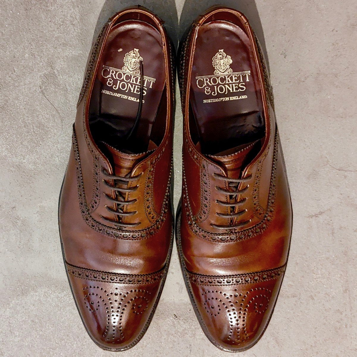 美品【CROCKETT&JONES】クロケット&ジョーンズ コベントリー セミブローグ バーニッシュカーフ ブラウン サイズUk6E 341ラスト