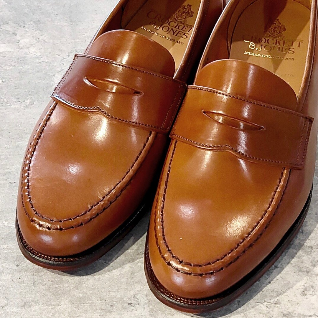 希少 未使用【Crockett&Jones】クロケット&ジョーンズ ユナイテッドアローズ別注 ハーバード コインローファー アンラインド コードバン ウイスキー サイズUK8E 314ラスト