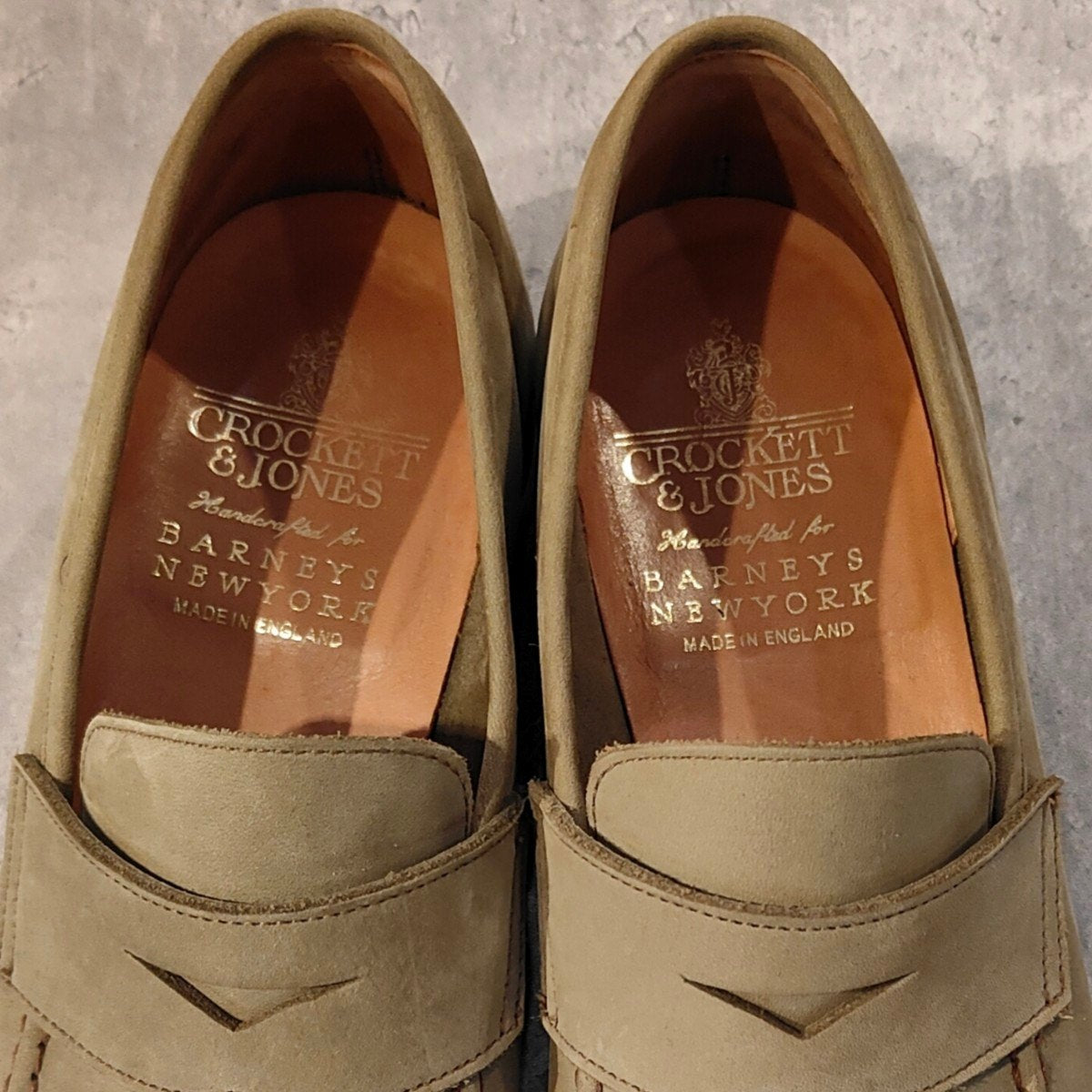 極美品【CROCKETT&JONES】クロケット＆ジョーンズ バーニーズニューヨーク別注 SELHURST アンラインド ローファー ヌバック グレー  サイズUK7E 366ラスト