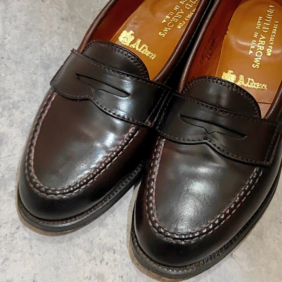 極美品【ALDEN】オールデン 14528 ペニーローファー コードバン ダークバーガンディ レディース サイズUS6.5 バンラスト想定