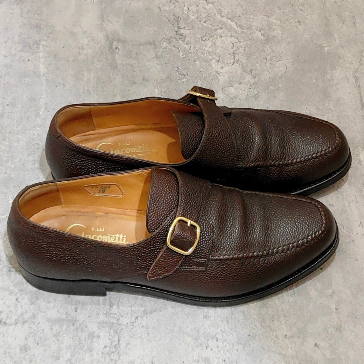 【F.lli Giacometti】フラテッリジャコメッティ FG261 シングルモンク グレインレザー ダークブラウン サイズ39