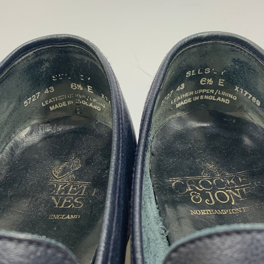 【CROCKETT&JONES】クロケット＆ジョーンズ トレーディングポスト別注 レザーシューズ アンラインド ローファー セルハースト グレインレザー UK6.5E ネイビー SELHURST