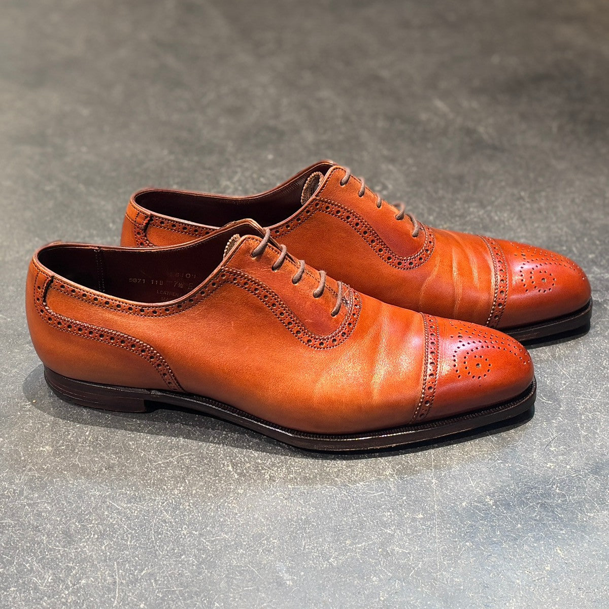 【Crockett&Jones】クロケット&ジョーンズ レザーシューズ アルビオン セミブローグ カーフ ブラウン サイズUK7.5E