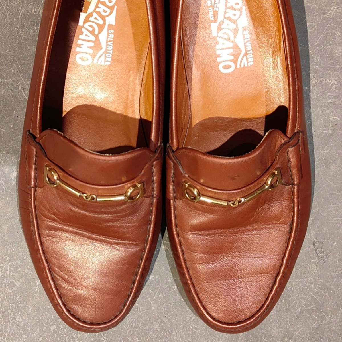 美品【Salvatore Ferragamo】サルバトーレ フェラガモ ビットローファー カーフ ブラウン サイズUK7.5EE