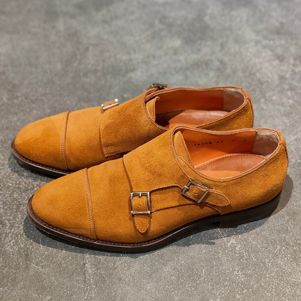 【オンライン限定】使用数回【santoni】サントーニ 14304 ダブルモンク スエード ライトブラウン サイズUK6