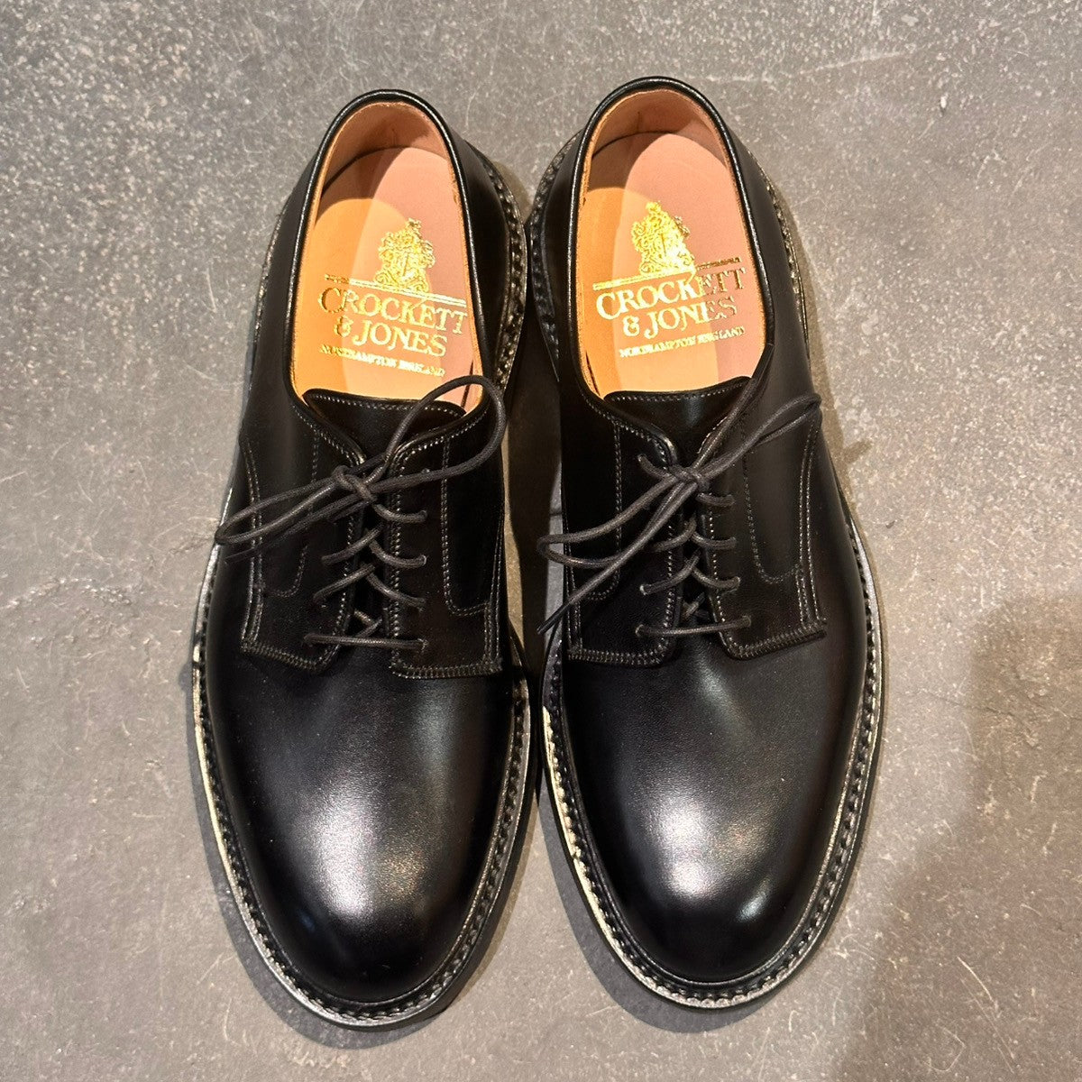 試着程度極美品【CROCKETT&JONES】クロケット＆ジョーンズ セッジムーア3 プレーントゥ カーフ ブラック サイズUK5E 378ラスト