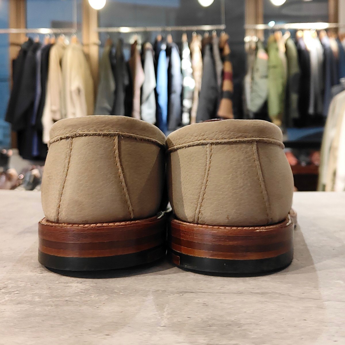 希少 未使用【ALDEN】オールデン LEFFOT別注 67344F ペニーローファー クレイヌバック ベージュ系 サイズUS11D バンラスト