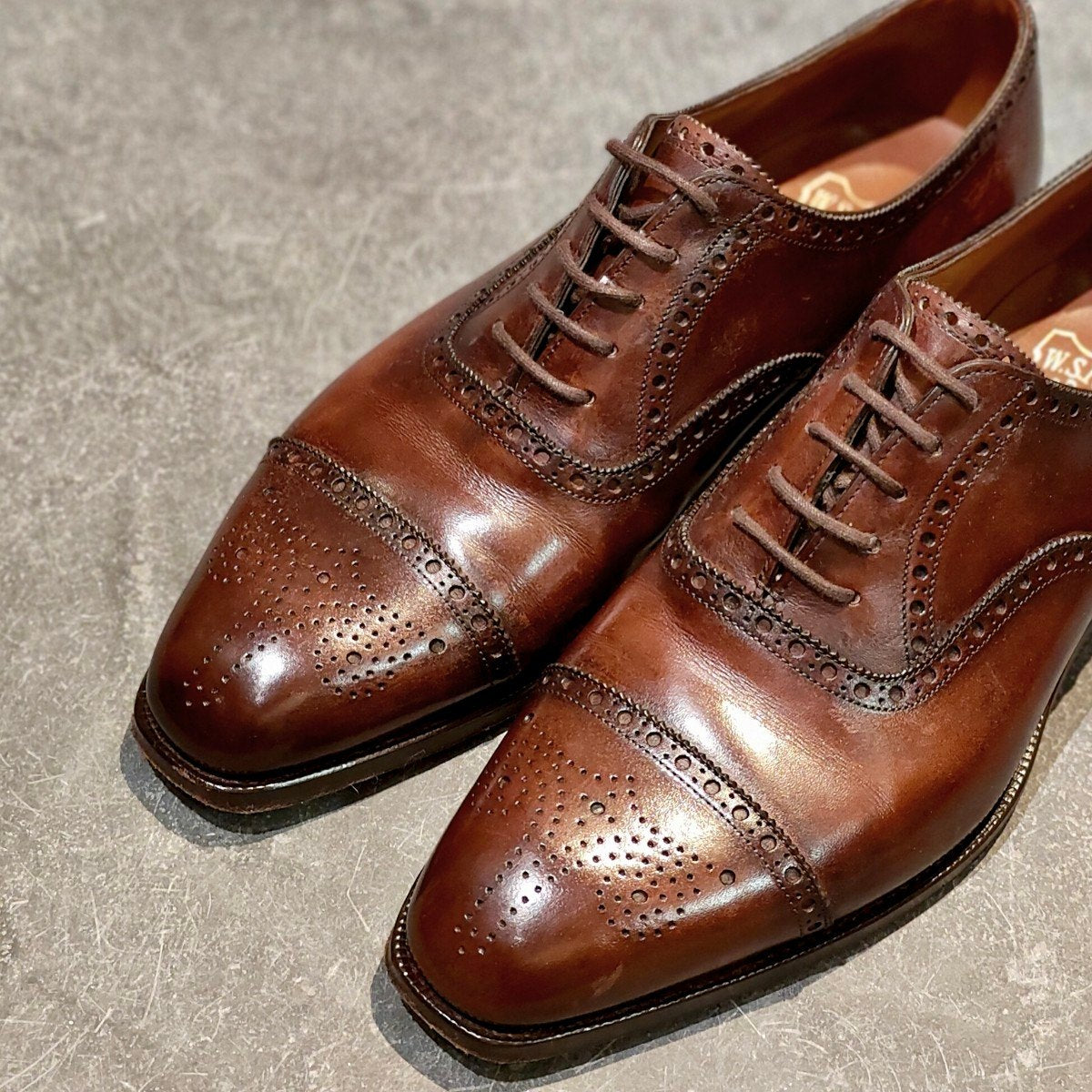 美品【FOSTER&SON】フォスター＆サン SANDRINGHAM サンドリンガム セミブローグ ミュージアムカーフ ブラウン サイズUK6E 66ラスト