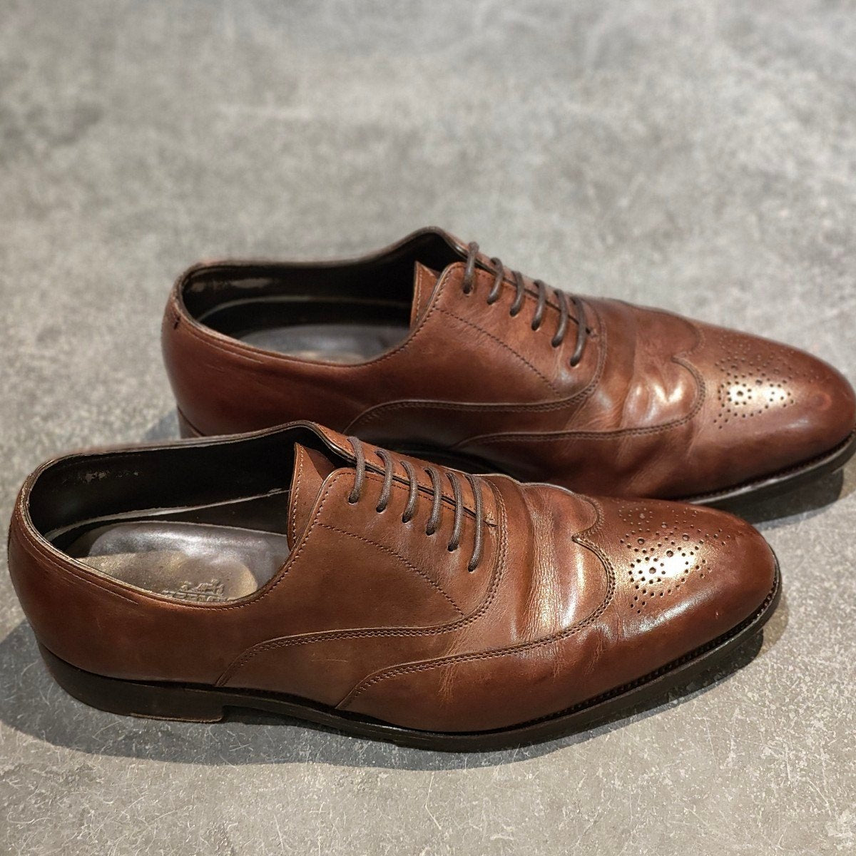 【HERMES】エルメス ジョンロブ製 ウイングチップ ミュージアムカーフ ブラウン サイズUK7.5