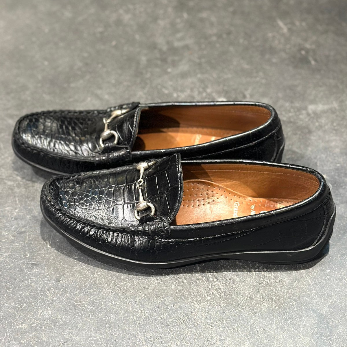 極美品【ALLEN EDMONDS】アレンエドモンズ 42110 ビットローファー クロコ型押し ブラック サイズ 7.5D