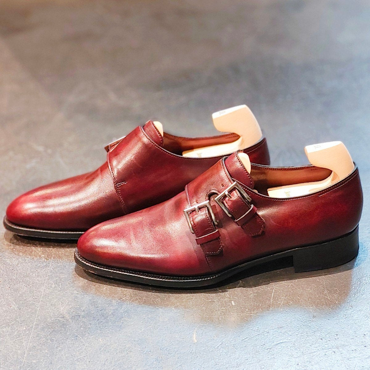 希少 極美品 【JOHN LOBB】ジョンロブ ナセビー ダブルモンク カーフ バーガンディ サイズ UK5E 7000ラスト