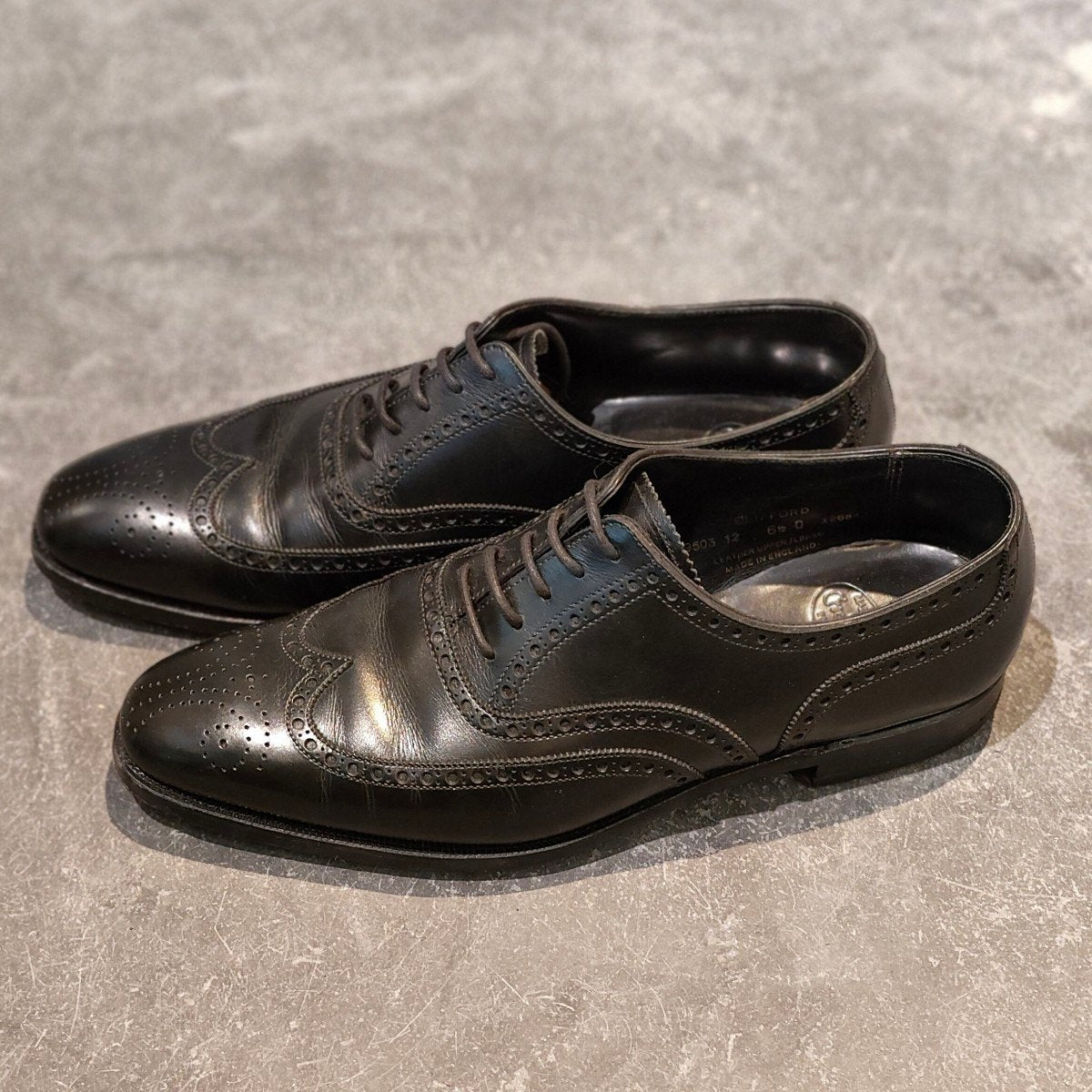 美品【CROCKETT&JONES】クロケット＆ジョーンズ クリフォード ウイングチップ ブラック カーフ ブラウン サイズUK6.5D