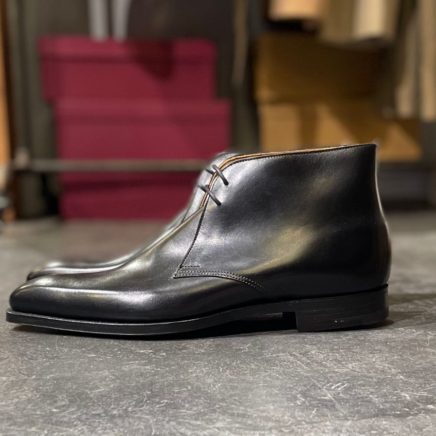 極美品【CROCKETT&JONES】クロケット&ジョーンズ テットベリー  チャッカブーツ トレーディングポスト別注 カーフ ブラック サイズ UK7E