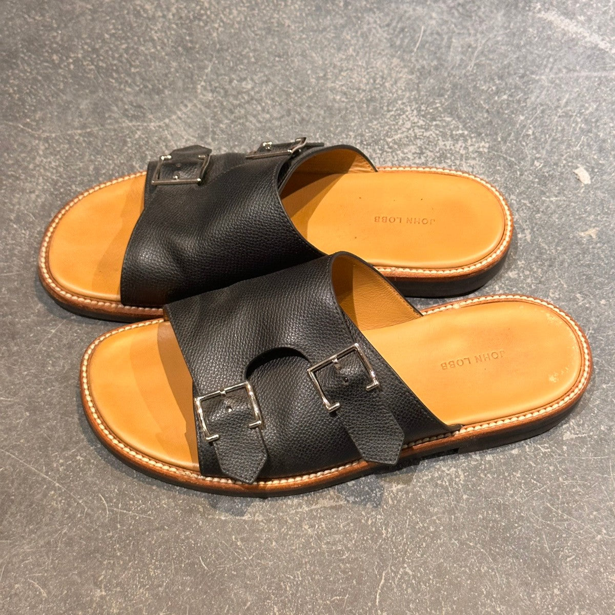 【JOHN LOBB】ジョンロブ ビーコン レザーサンダル ダブルモンク グレインレザー ブラック サイズUK7