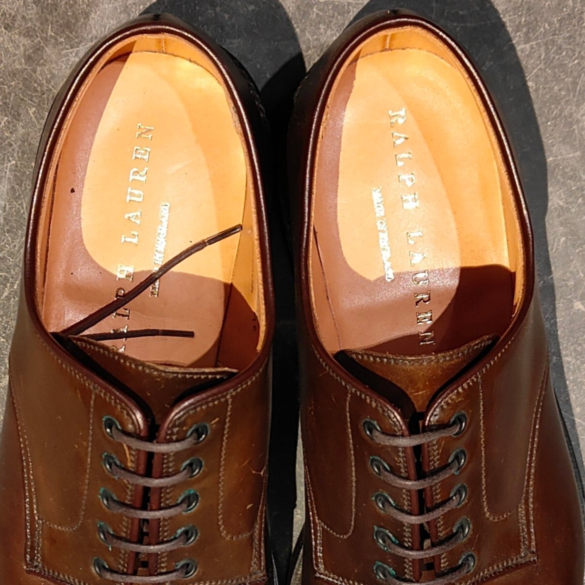 希少 美品【Ralph Lauren】ラルフローレン クロケット&ジョーンズ製  プレーントゥ コードバン  ダークブラウン サイズUK9E