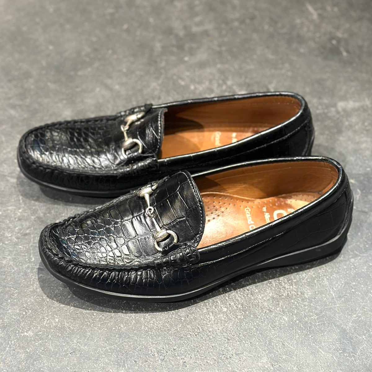 極美品【ALLEN EDMONDS】アレンエドモンズ 42110 ビットローファー クロコ型押し ブラック サイズ 7.5D