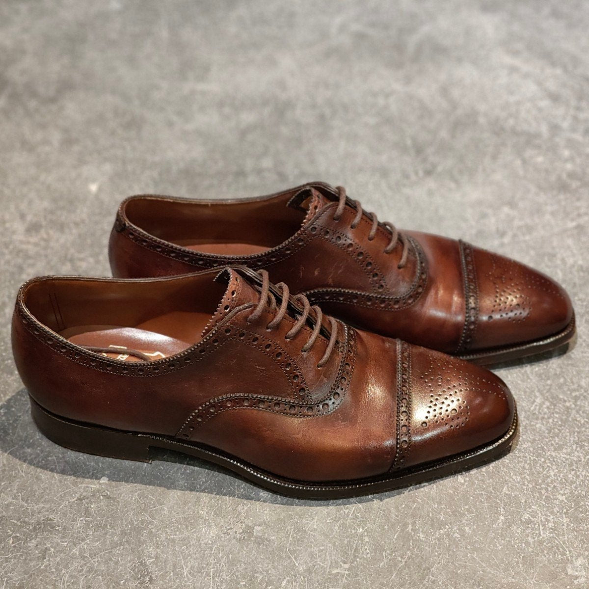 美品【FOSTER&SON】フォスター＆サン SANDRINGHAM サンドリンガム セミブローグ ミュージアムカーフ ブラウン サイズUK6E 66ラスト