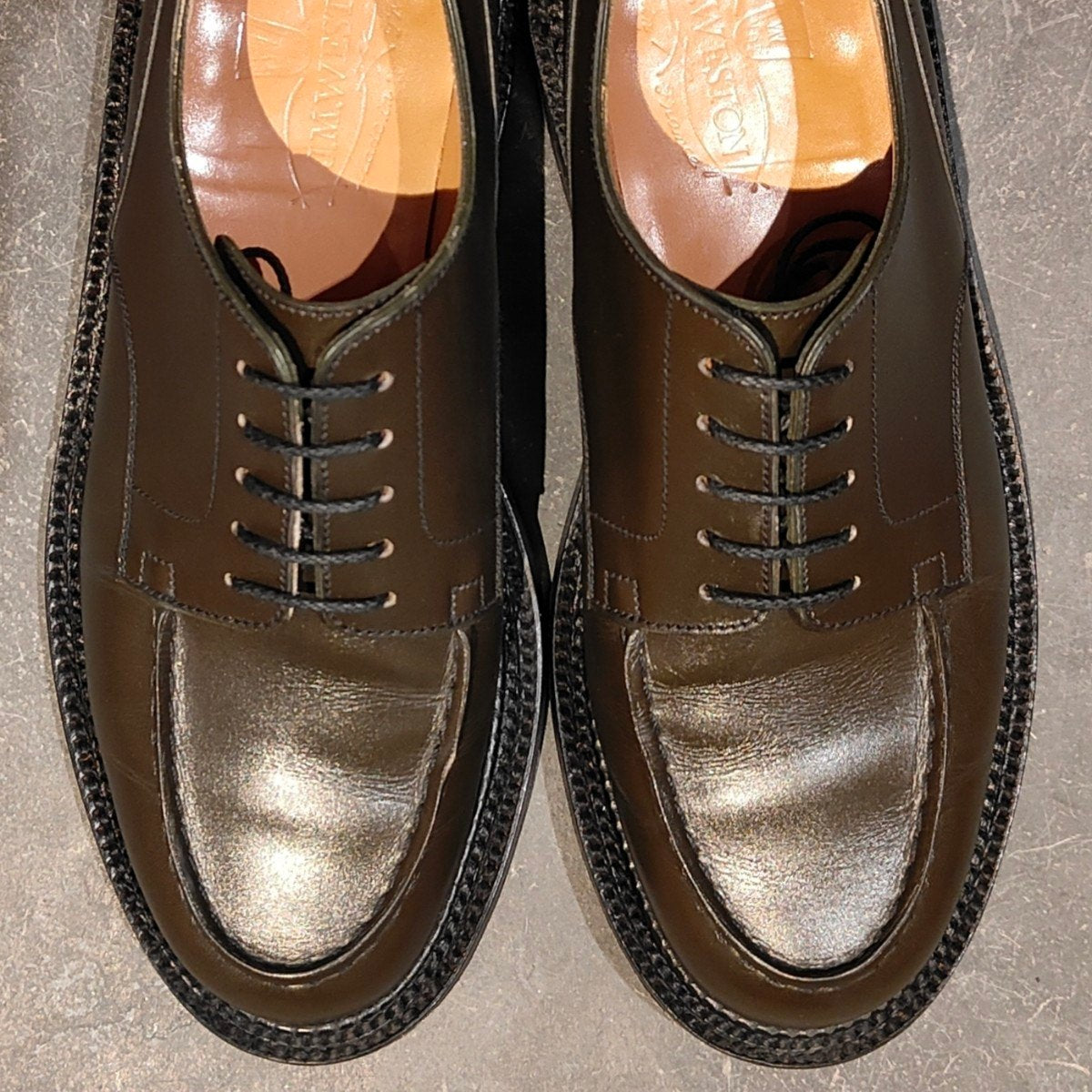 希少 極美品【J.M.WESTON】ジェイエムウエストン 641 ゴルフ トリプルソール Uチップ ボックスカーフ ハンターグリーン サイズ UK5D 31ラスト