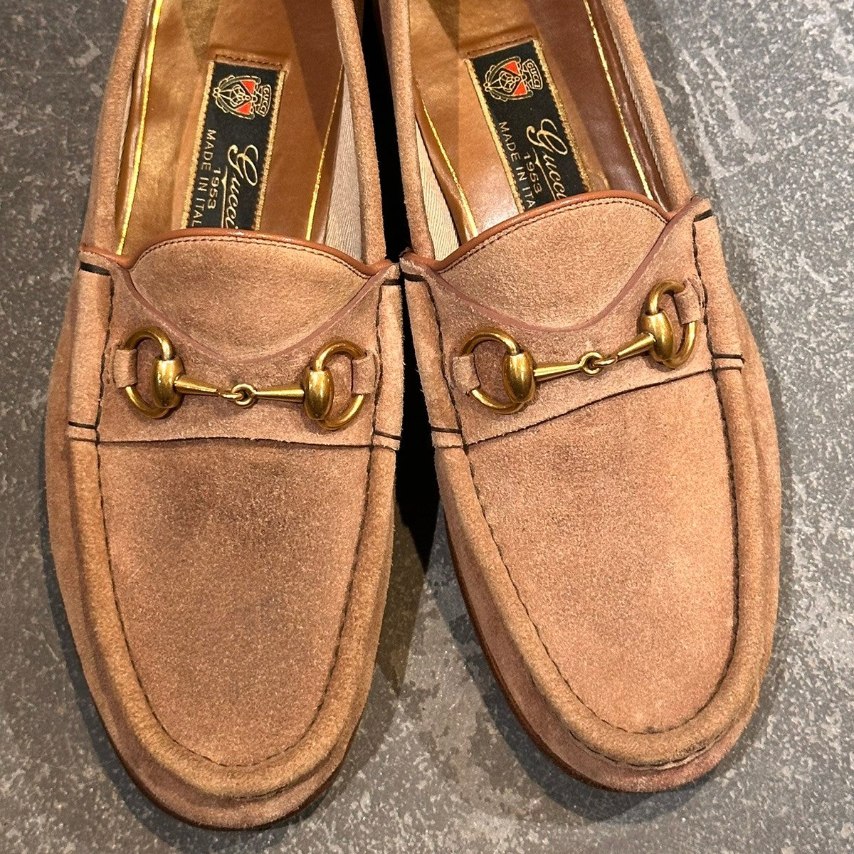 【GUCCI】グッチ ビットローファー スエード ベージュ サイズUK6.5