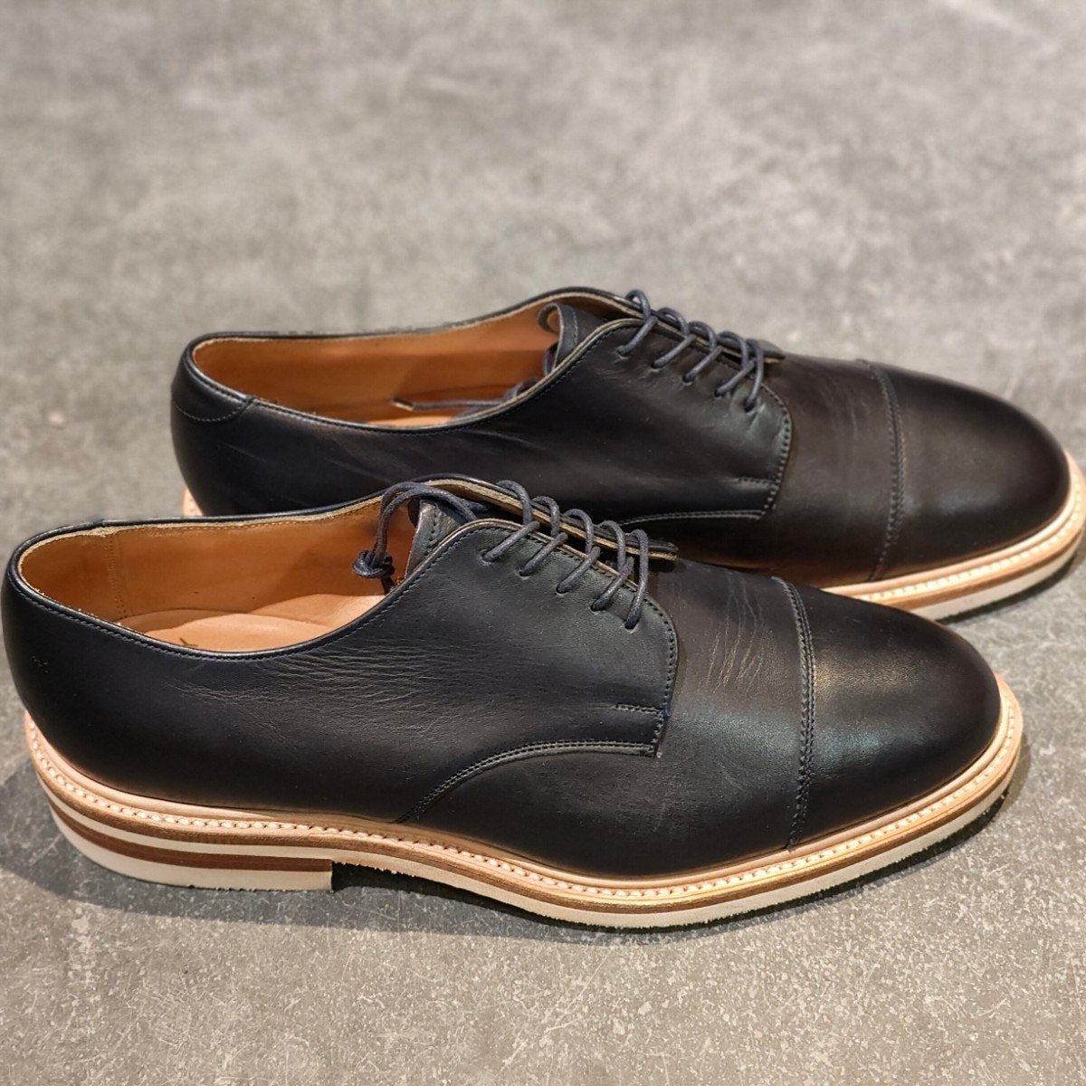 美品【JOSEPH CHEANEY】ジョセフチーニー HARTWELL ナノユニバース別注 キャップトウダービー カーフ ネイビー サイズUK8F