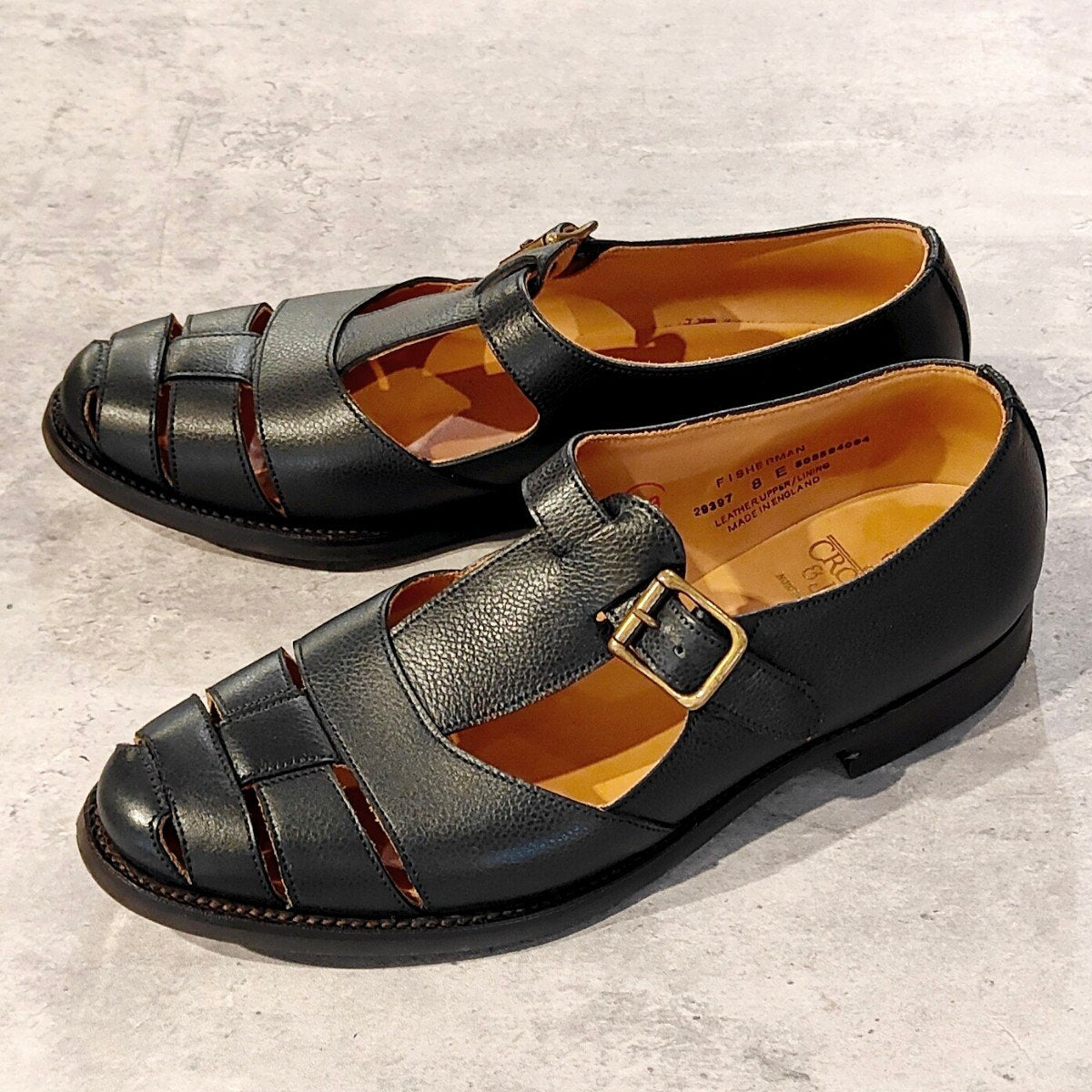 試着程度【クロケット＆ジョーンズ】CROCKETT&JONES フィッシャーマン SUBS グルカサンダル グレインレザー ネイビー サイズUK8E 314ラスト