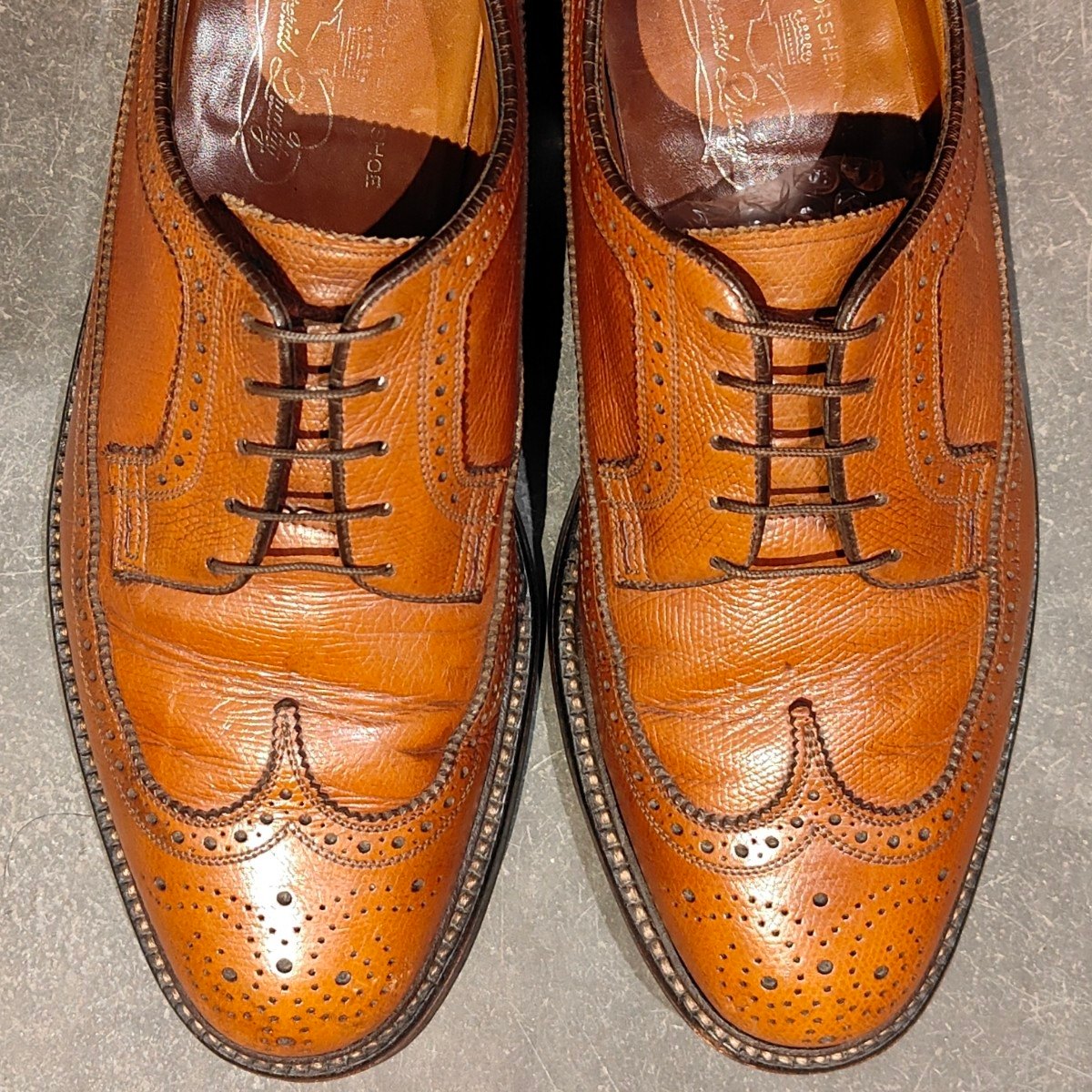 希少【FLORSHEIM】フローシャイム ケンムーア 筆記体ロゴ 緑枠 ウイングチップ グレインレザー ブラウン サイズ US8.5E