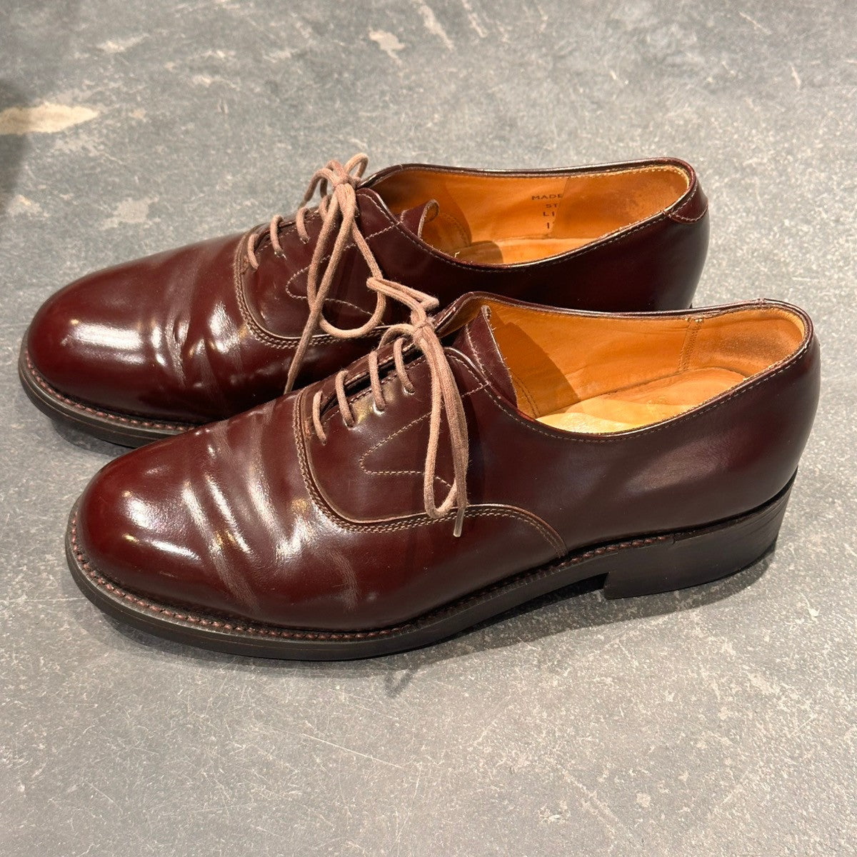 SANDERS】サンダース 9575R プレーントゥ ガラスレザー バーガンディ