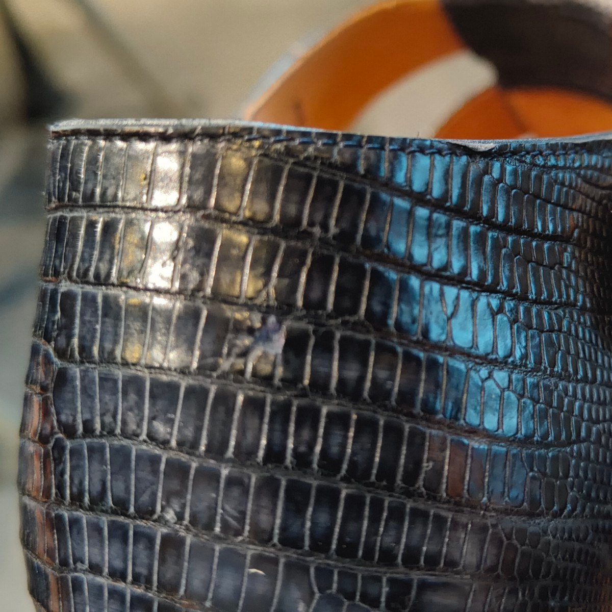 リジェクトサンプル品【F.lli Giacometti】フラテッリ ジャコメッティ グルカサンダル リザード ネイビー サイズ 41