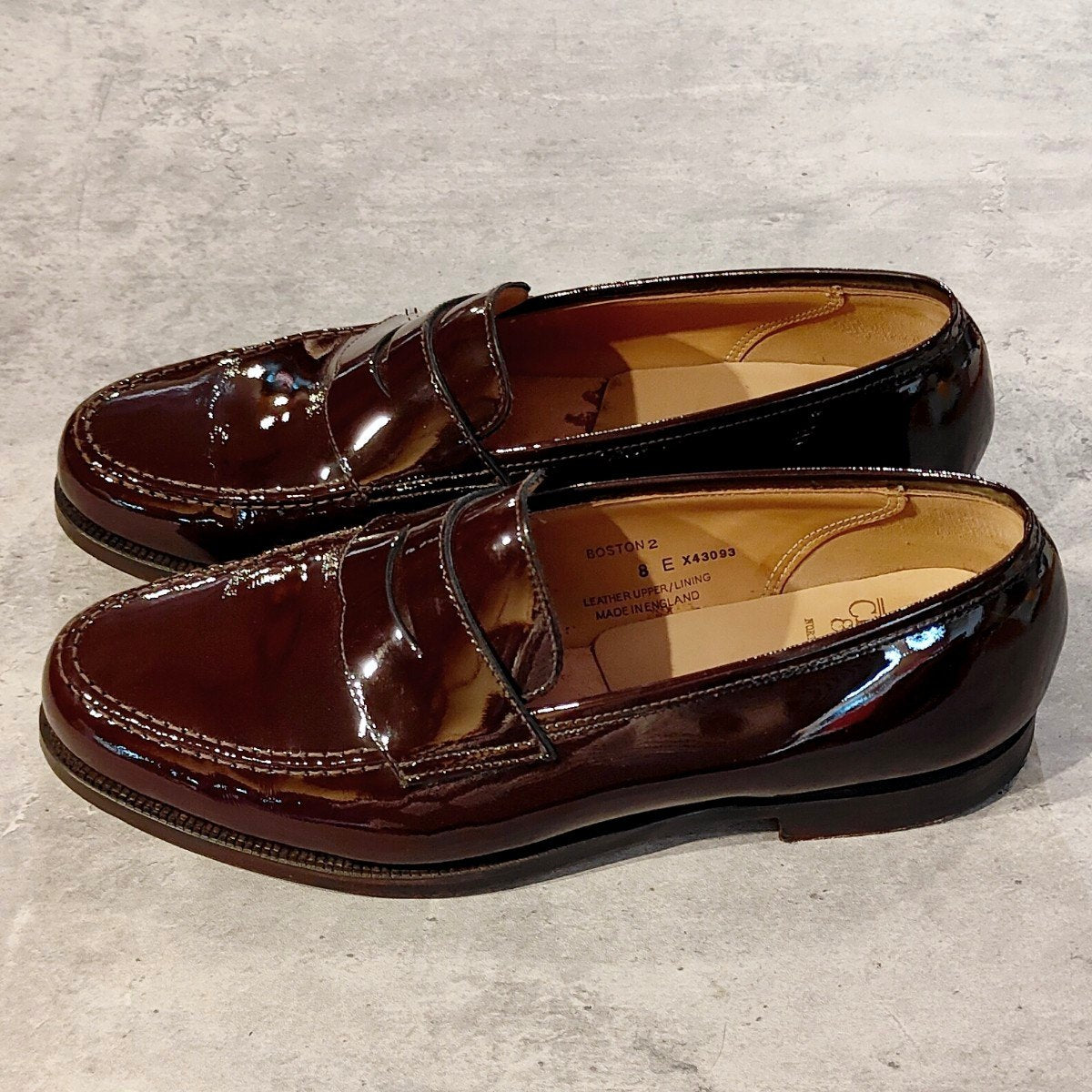 使用数回極美品【CROCKETT&JONES】クロケット＆ジョーンズ ボストン2 SUBS コインローファー パテントレザー バーガンディ サイズUK8E 376ラスト
