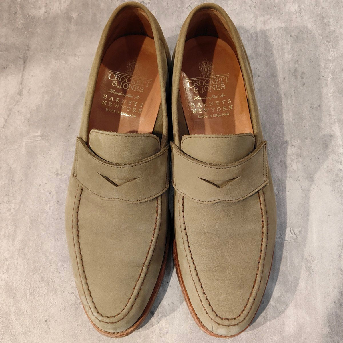 極美品【CROCKETT&JONES】クロケット＆ジョーンズ バーニーズニューヨーク別注 SELHURST アンラインド ローファー ヌバック グレー  サイズUK7E 366ラスト