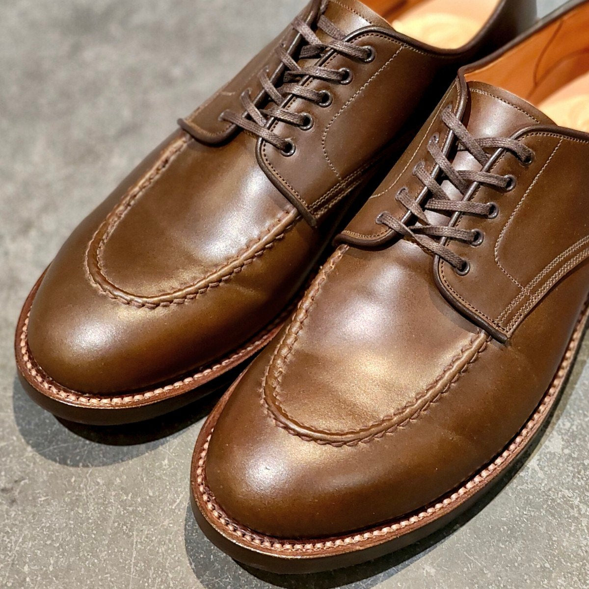 使用数回【WHEELROBE】ウィールローブ 15078 HEAVY STITCHING MOC TOE コードバン ブラウン サイズ10D 1228ラスト