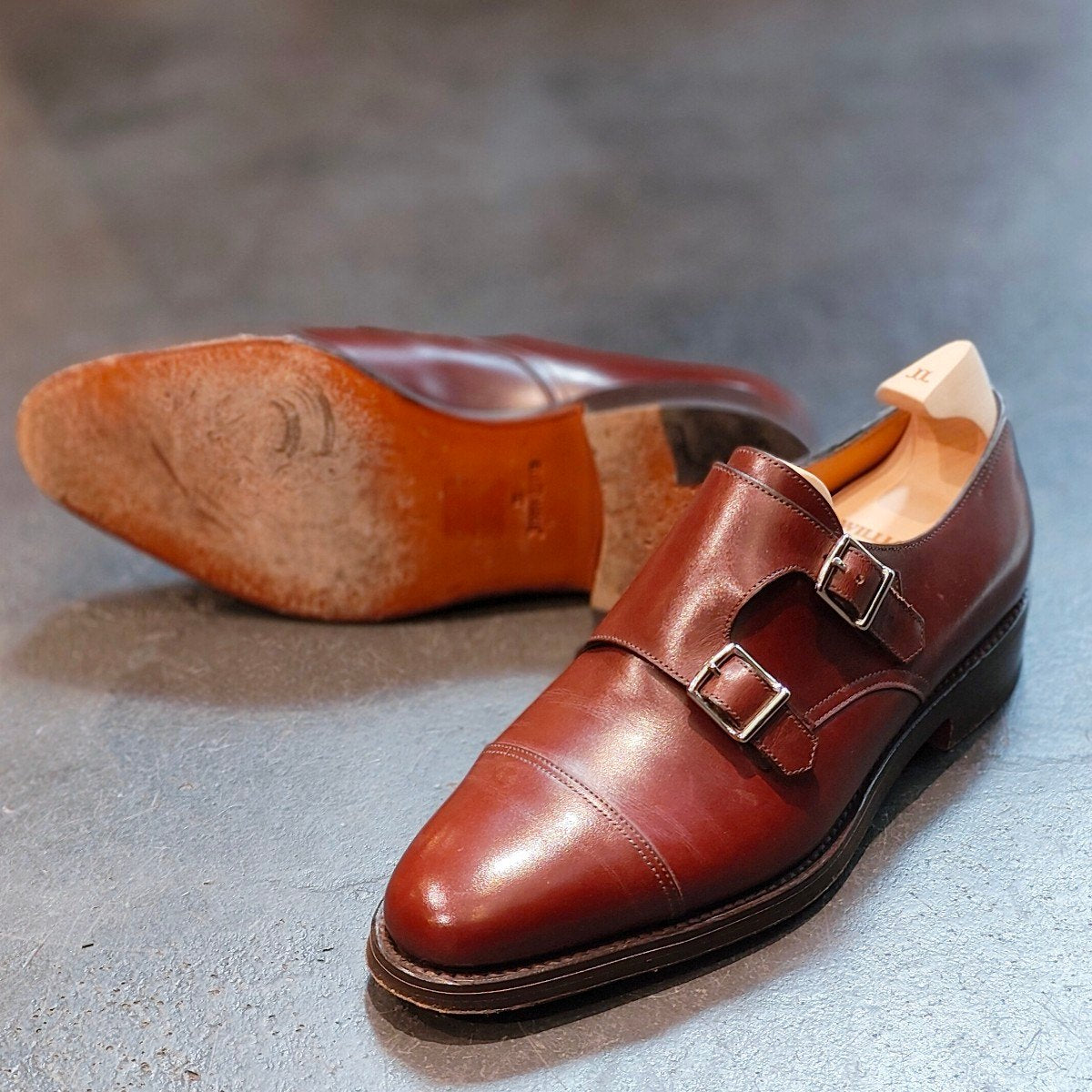 使用数回 【JOHNLOBB】ジョンロブ ウィリアム ダブルモンク カーフ ブラウン サイズ UK5.5E 9795ラスト 定価￥237,600-