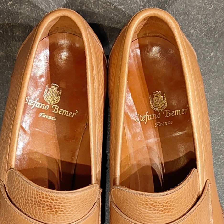 希少 美品【Stefano Bemer】ステファノベーメル ローファー グレインレザー ベージュ サイズ40