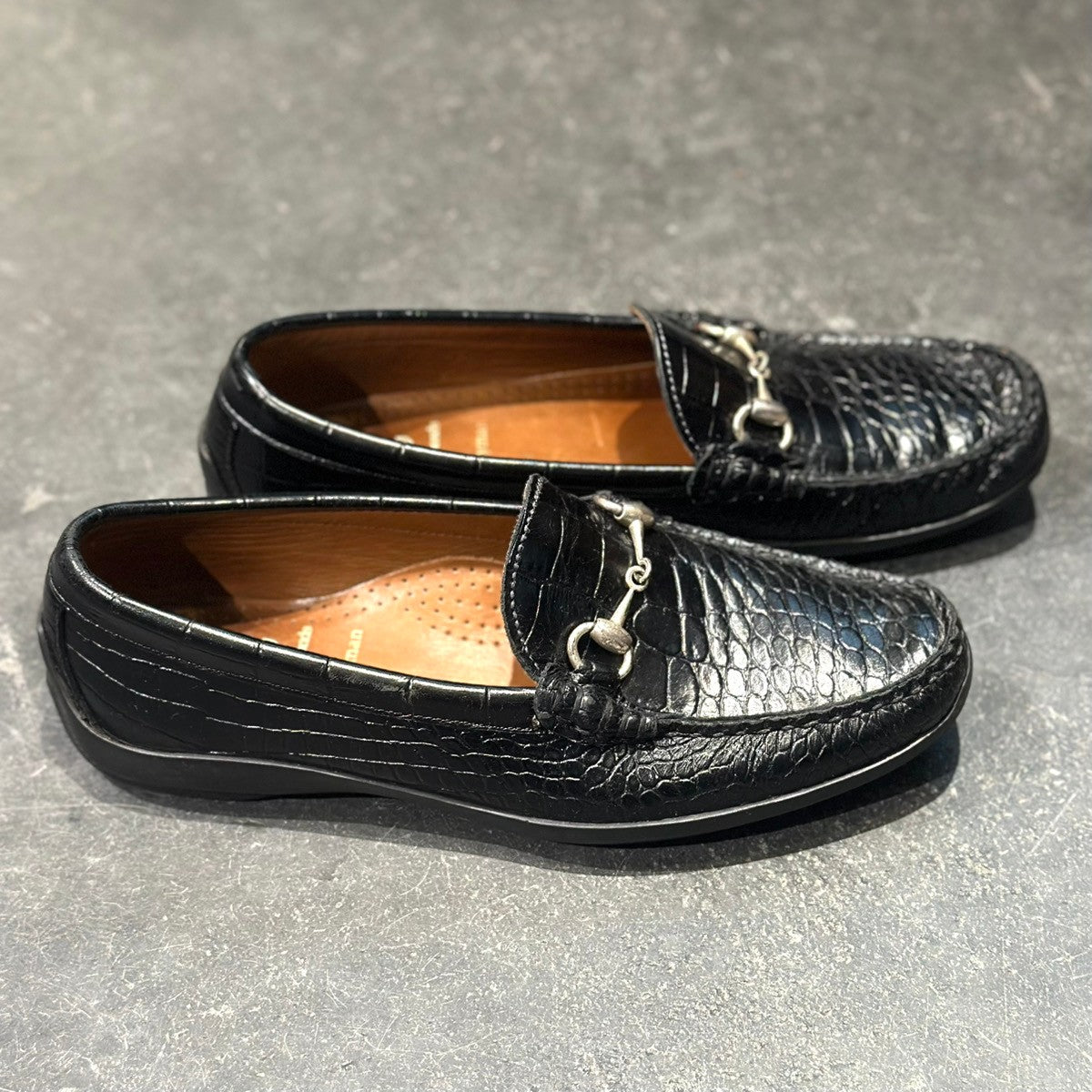 極美品【ALLEN EDMONDS】アレンエドモンズ 42110 ビットローファー クロコ型押し ブラック サイズ 7.5D