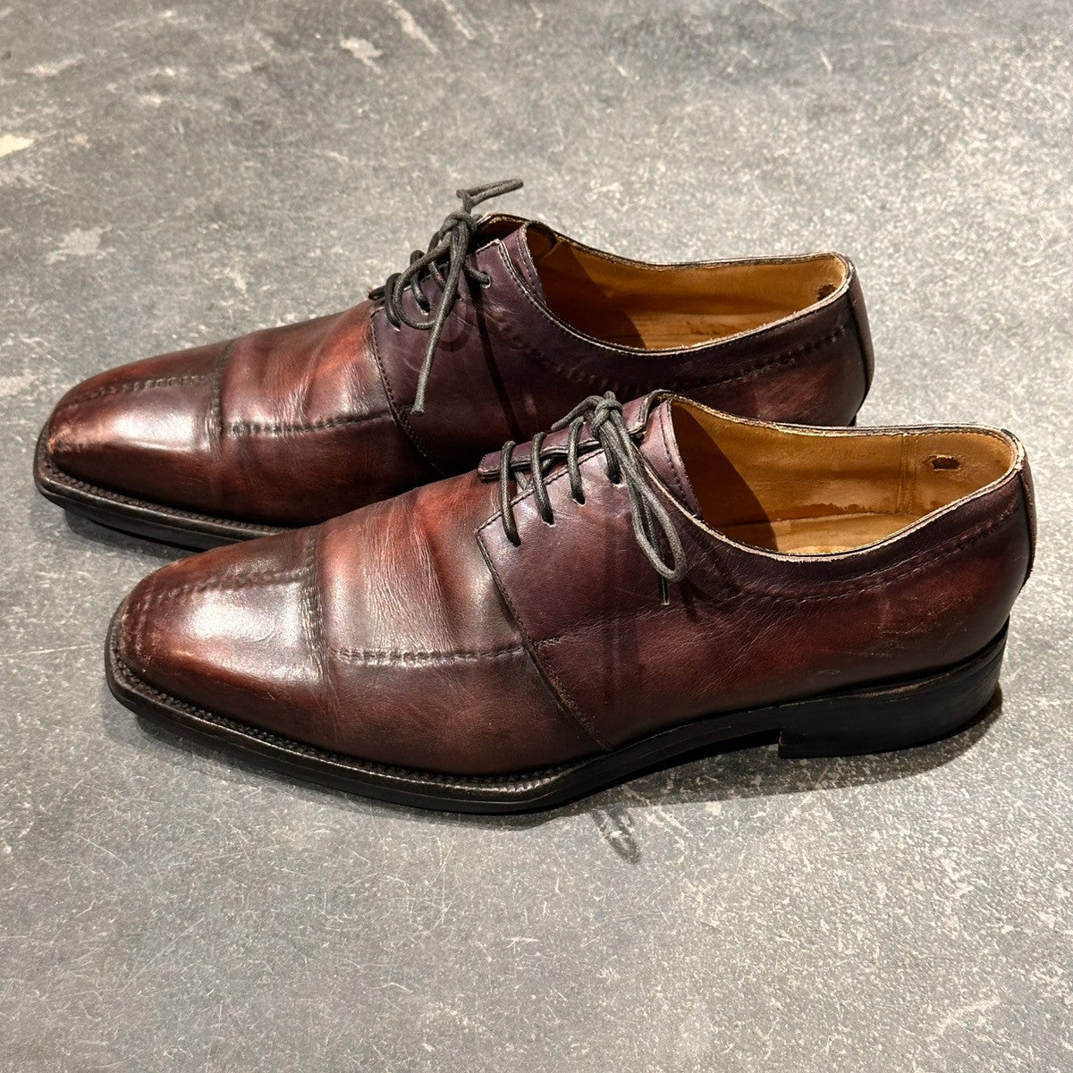 【STEFANO BI】ステファノビ  スクエアトゥ ステッチ カーフ バーガンディ サイズ不明(UK7相当)