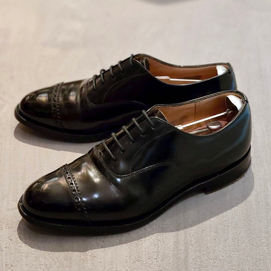 美品 【Church´s】チャーチ バークロフト 5都市  パンチドキャップトゥ ポリッシュドバインダーカーフ ブラック サイズUK60F 84ラスト