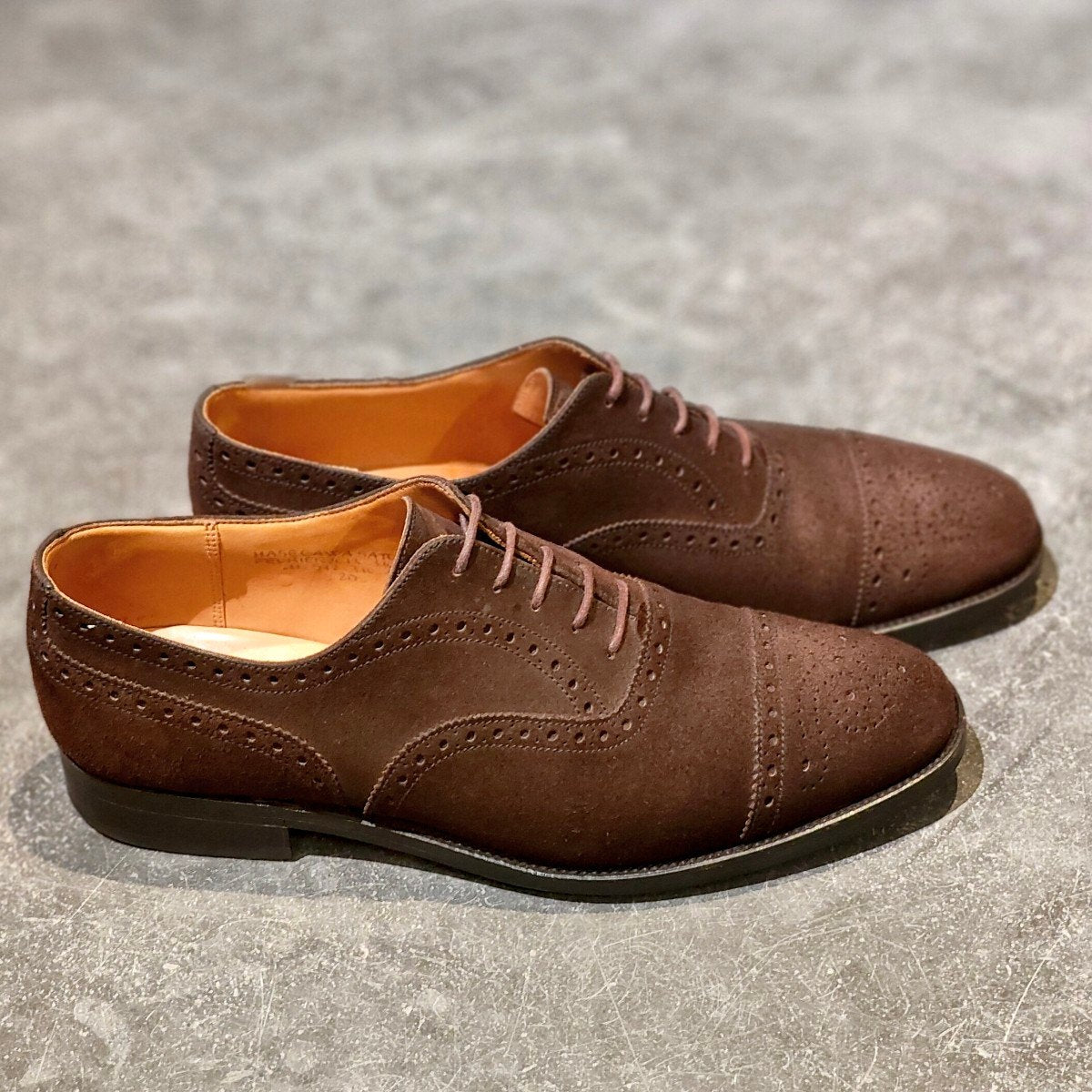 美品【J.M.WESTON】ジェイエムウエストン 310 パターンオーダー セミブローグ スエード ダークブラウン サイズUK8D 11ラスト