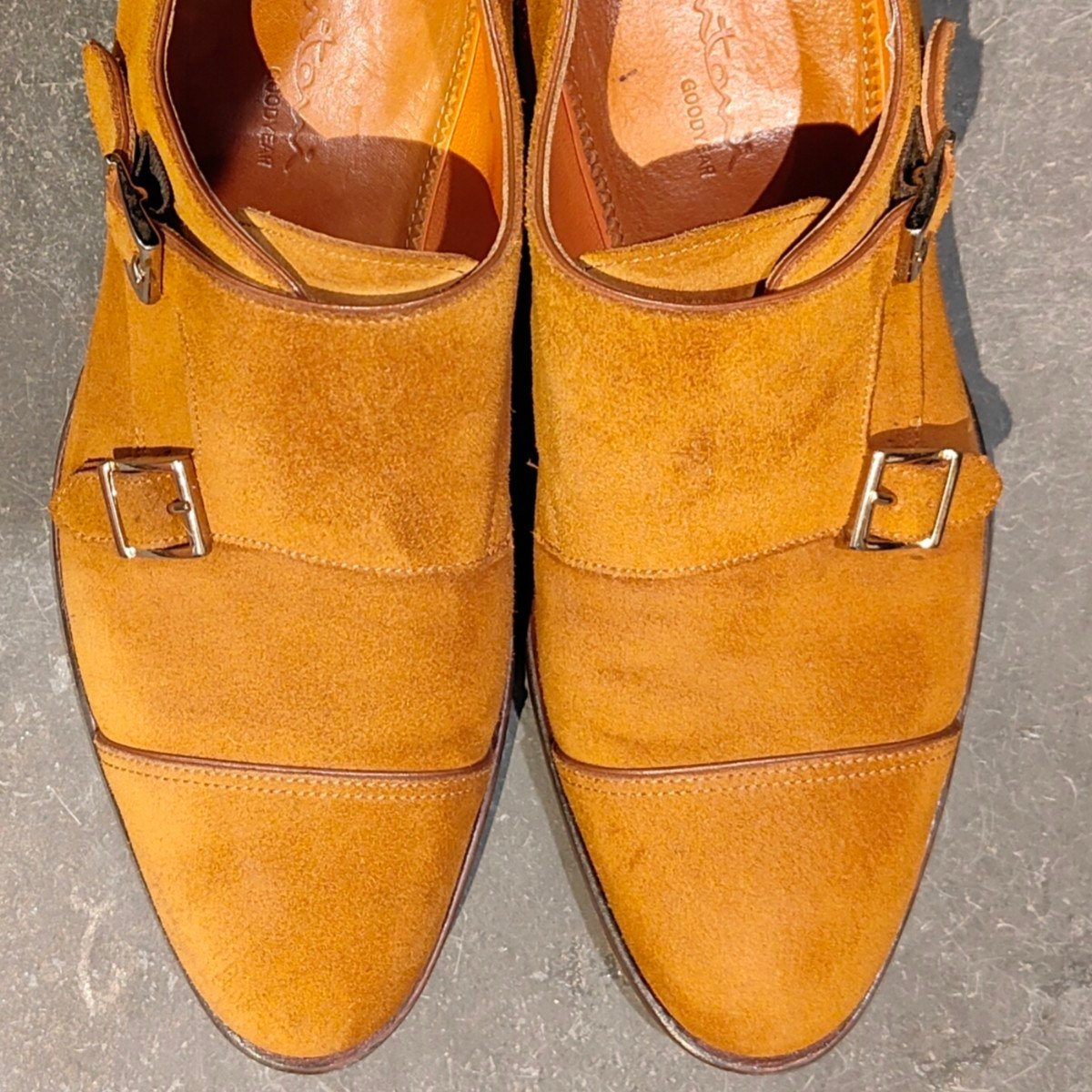 【オンライン限定】使用数回【santoni】サントーニ 14304 ダブルモンク スエード ライトブラウン サイズUK6