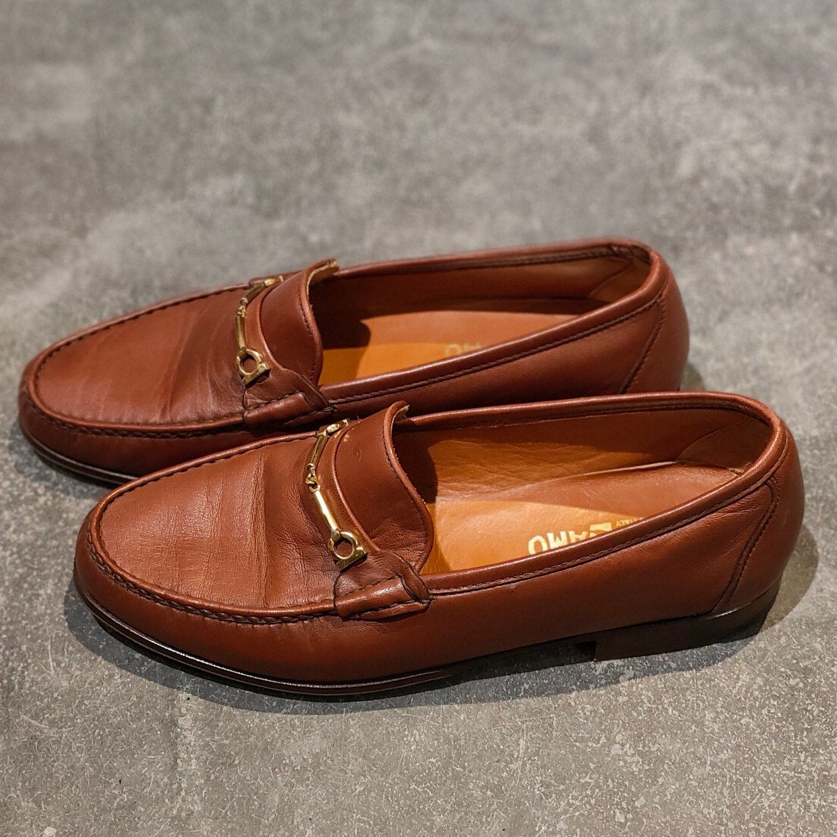 美品【Salvatore Ferragamo】サルバトーレ フェラガモ ビットローファー カーフ ブラウン サイズUK7.5EE