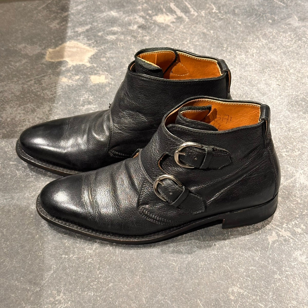 【BETTANIN & VENTURI】ベッタニン＆ヴェントゥーリ ダブルモンク ブーツ グレインレザー ブラック サイズUK6.5
