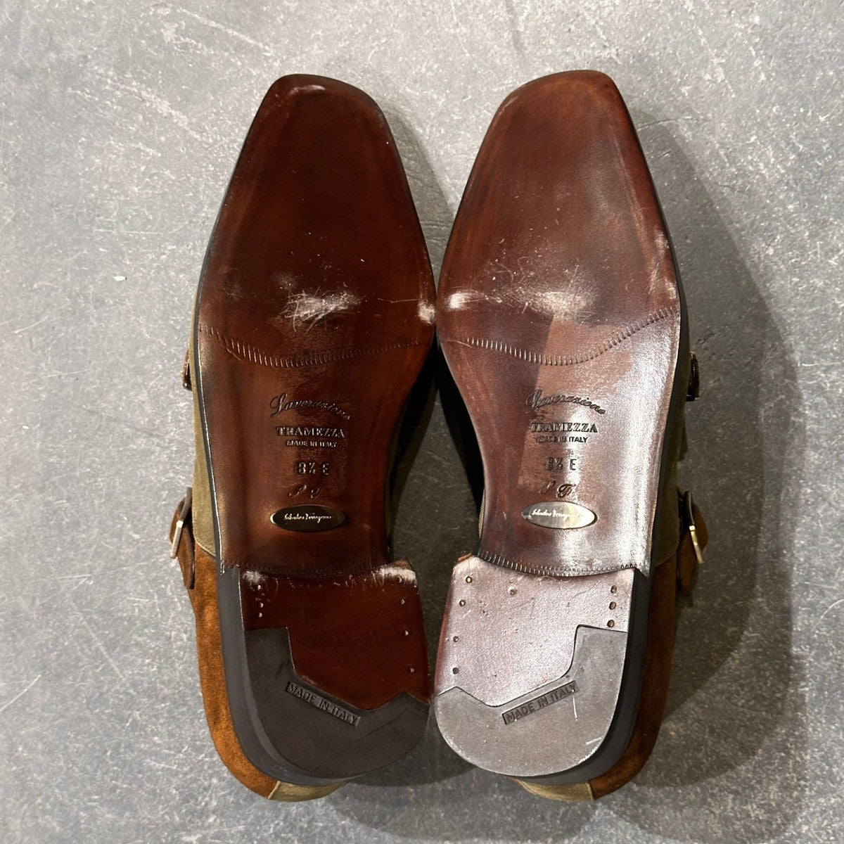 未使用品【Salvatore Ferragamo】サルヴァトーレ フェラガモ 3315 ダブルモンク  スエード ブラウングリーンコンビ サイズUK8.5E