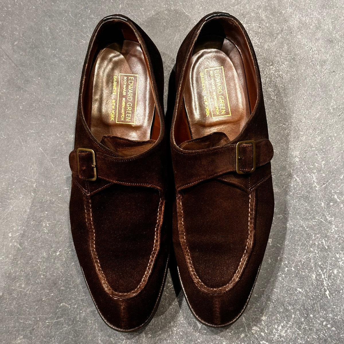希少【EDWARD GREEN】エドワードグリーン バーニーズニューヨーク別注 シングルモンク クラップハム スエード ブラウン サイズUK8.5E 32ラスト