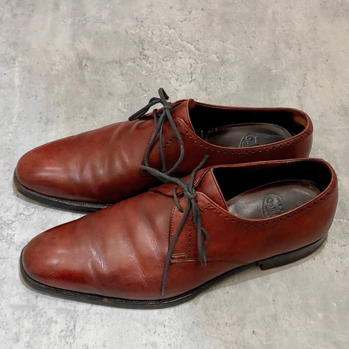 【CROCKETT&JONES】クロケット＆ジョーンズ シャドウェル プレーントゥ Ｖフロント カーフ バーガンディ サイズUK7.5D