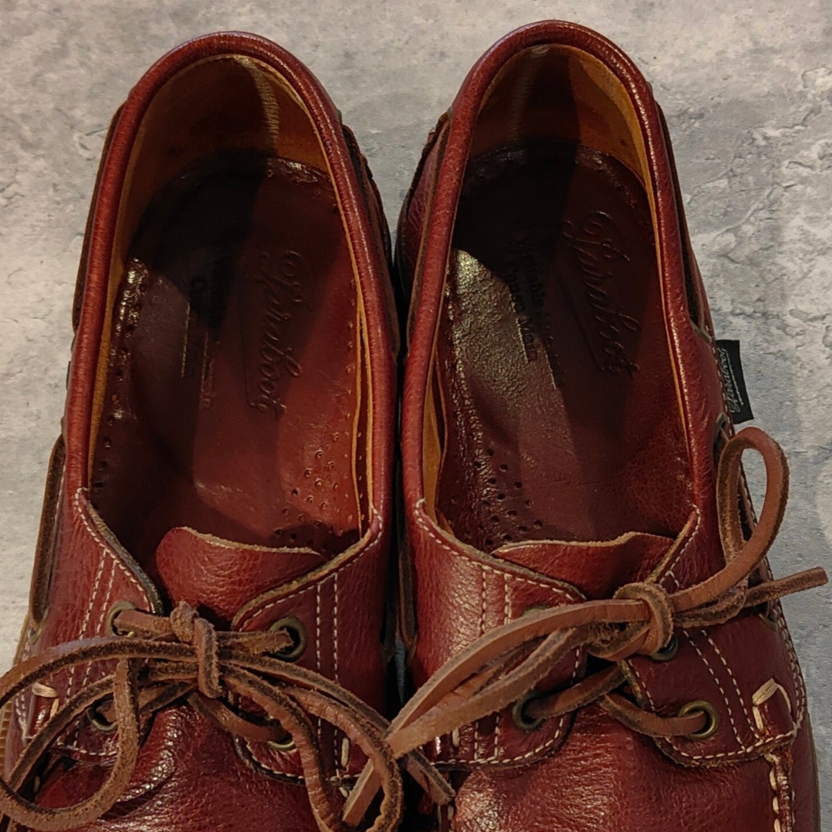 美品【PARABOOT】パラブーツ バース デッキシューズ セーフ（鹿革）アンラインド バーガンディ サイズ5 参考定価￥57,200-