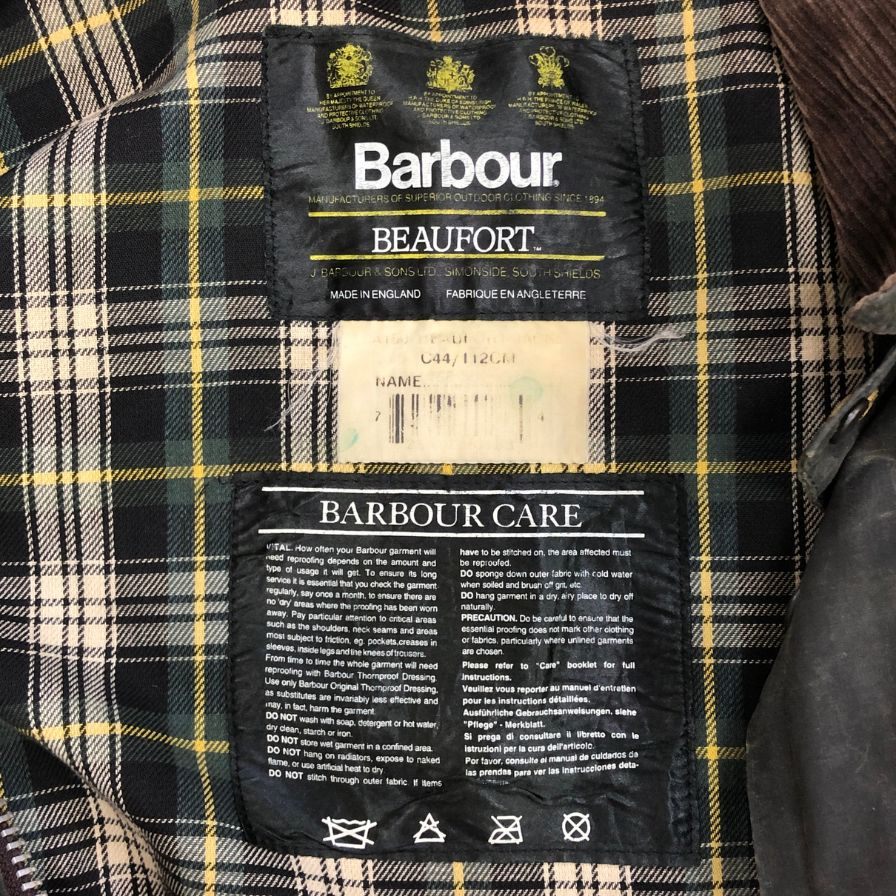 【Barbour】バブアー オイルドジャケット ビューフォート 95年製 3ワラント カーキ メンズ サイズC44 BARBOUR BEAUFORT