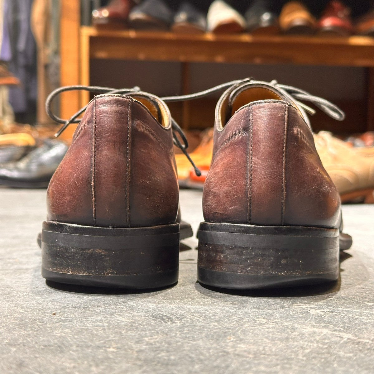 【STEFANO BI】ステファノビ  スクエアトゥ ステッチ カーフ バーガンディ サイズ不明(UK7相当)