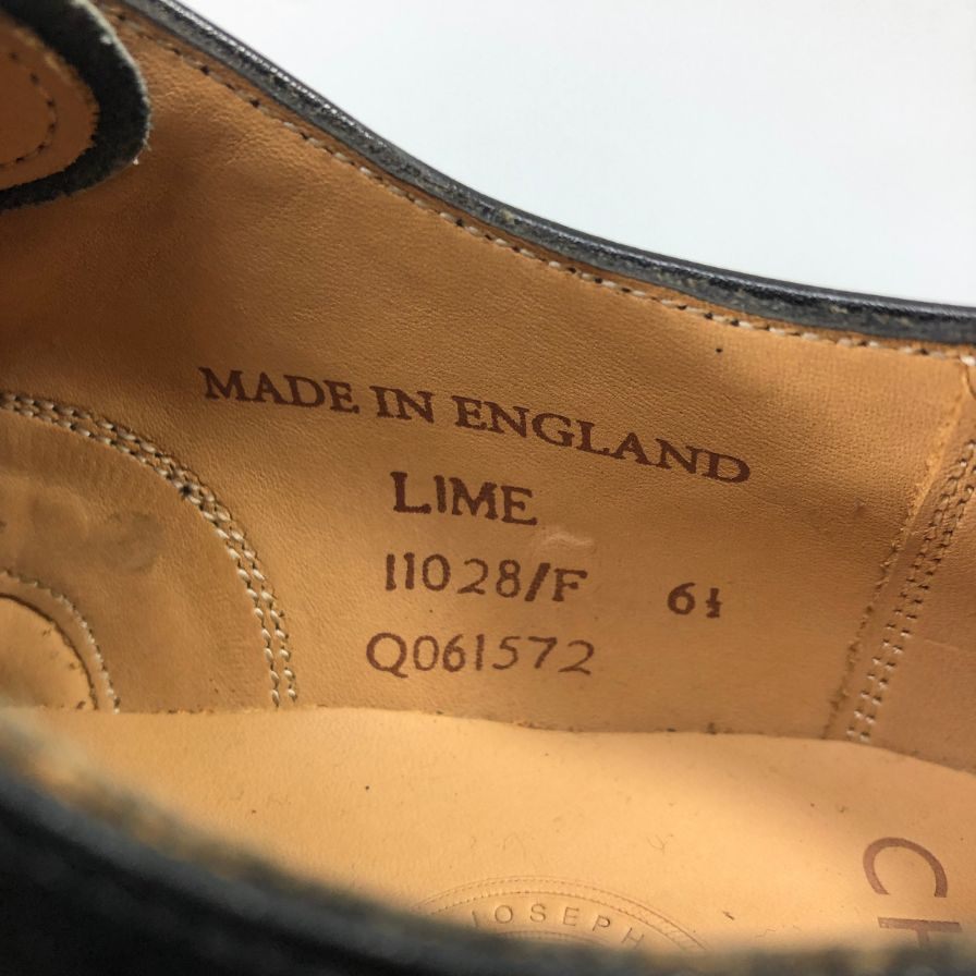 【JOSEPH CHEANEY】ジョセフチーニー レザーシューズ ライム ストレートチップ カーフ ブラック サイズUK6.5 LIME