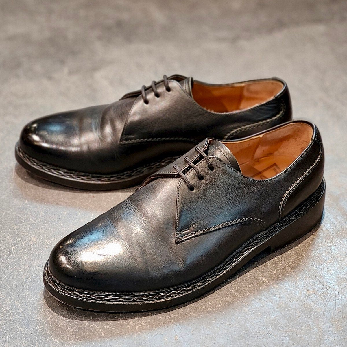 希少 美品 【HEINRICH DINKELACKER】ハインリッヒディンケラッカー  プレーントゥ カーフ ブラック サイズ UK7.5 BUDAラスト
