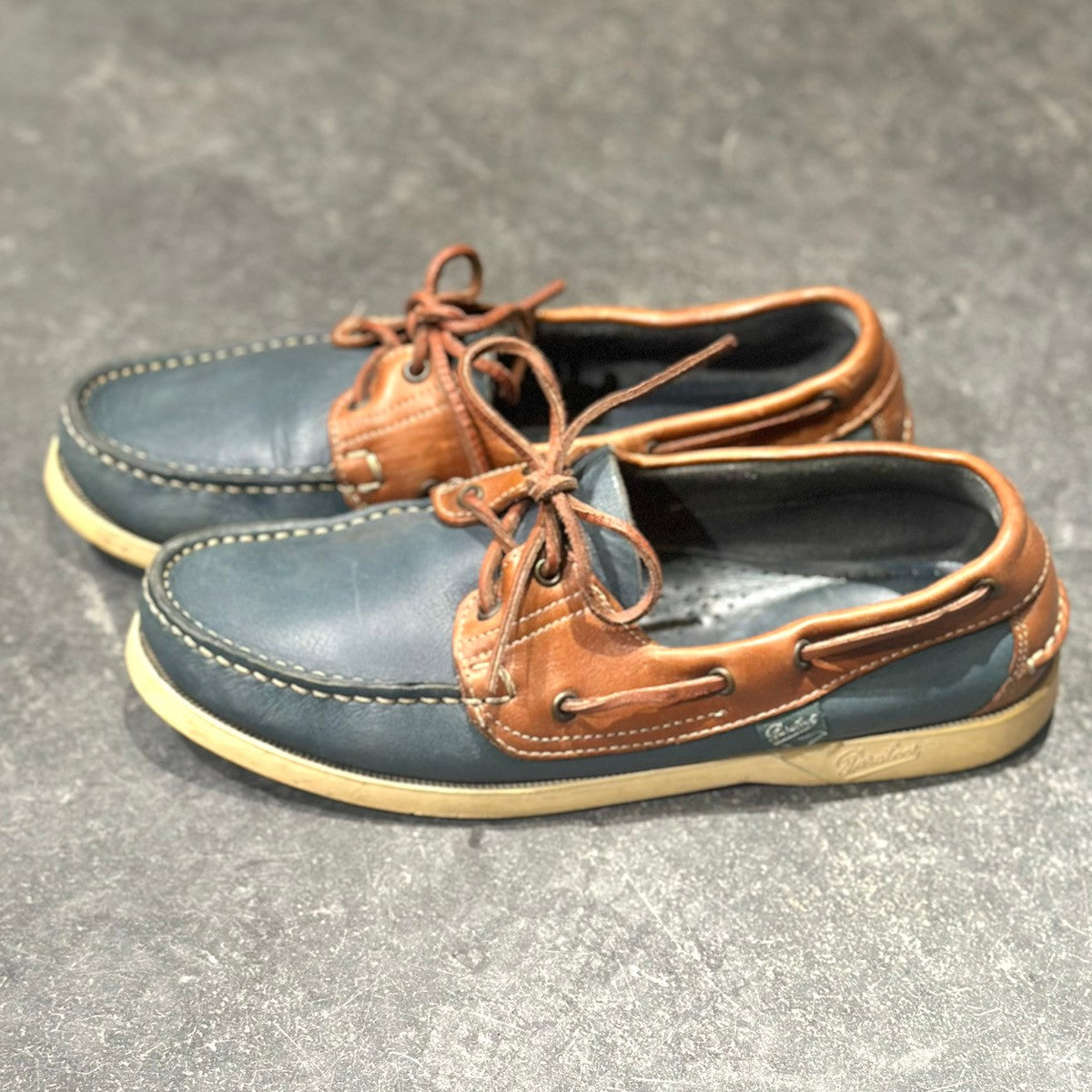 【PARABOOT】パラブーツ 1211 レザーデッキシューズ バース カーフ ブルーブラウンコンビ  メンズ UK8
